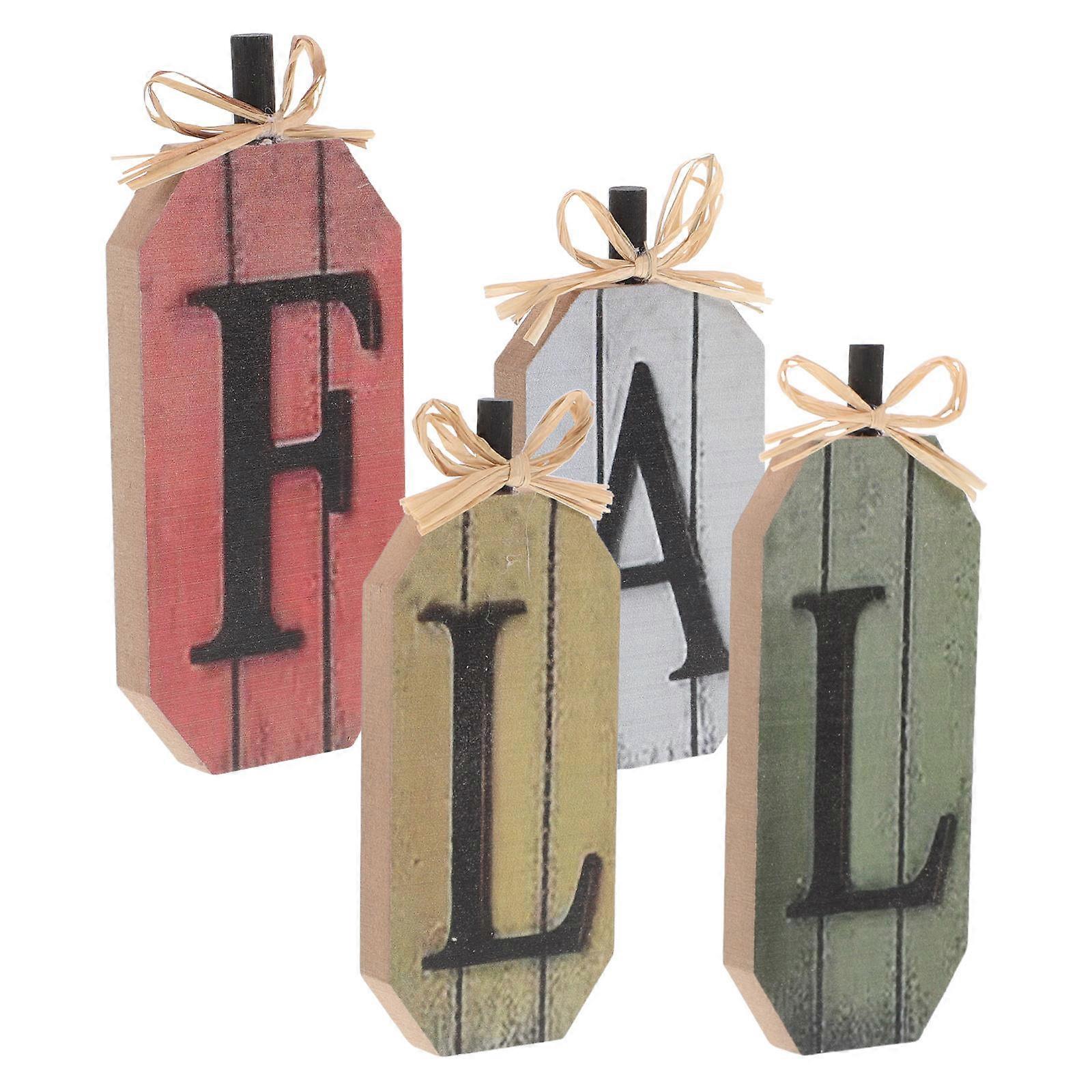 Autumn Wooden Table Sign Rustic Decor 12.00X6.00X1.20cm Thanksgiving Centerpiece 4Pcs