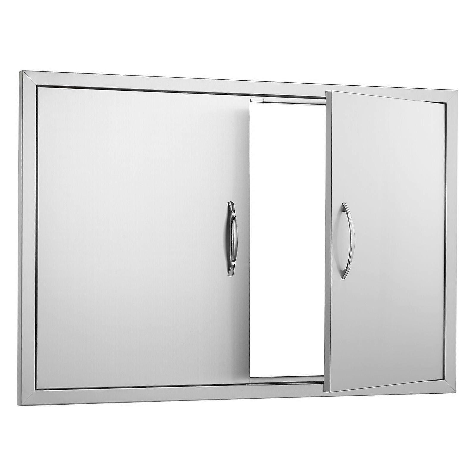 BBQ-Zugangstür, 39 W x 26 Zoll Doppel-Außenküchentür, Edelstahl-Einbautür, vertikale Wandtür mit Griffen und Haken