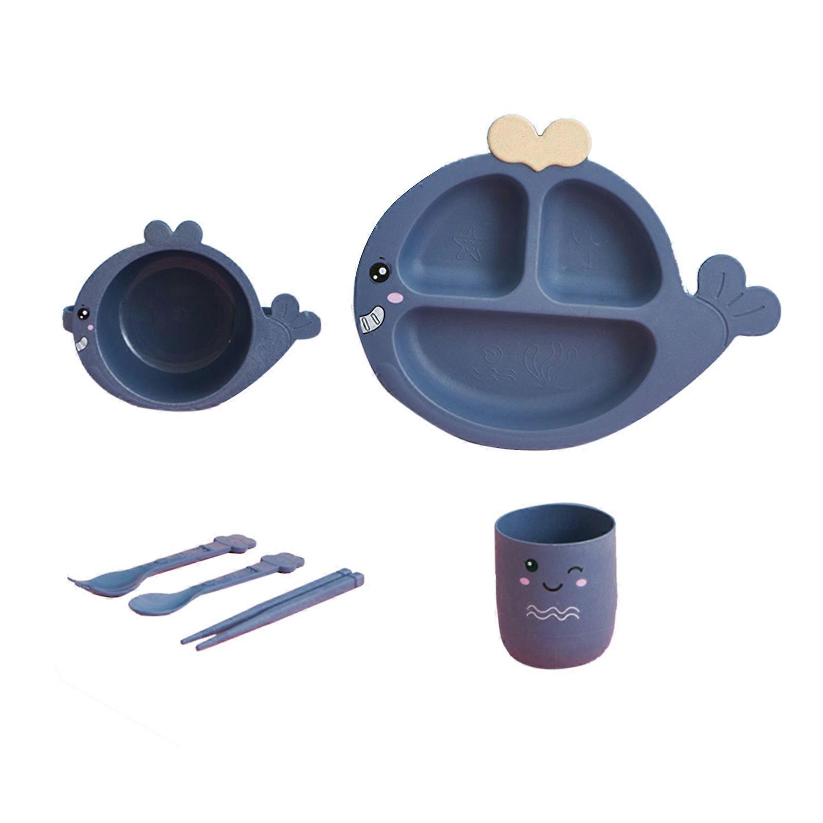 Children's Cutlery Plate Set Cartoon Cute Drop Resistant Easy to Clean Children Dinnerware Sets for Toddlers Whale Blue