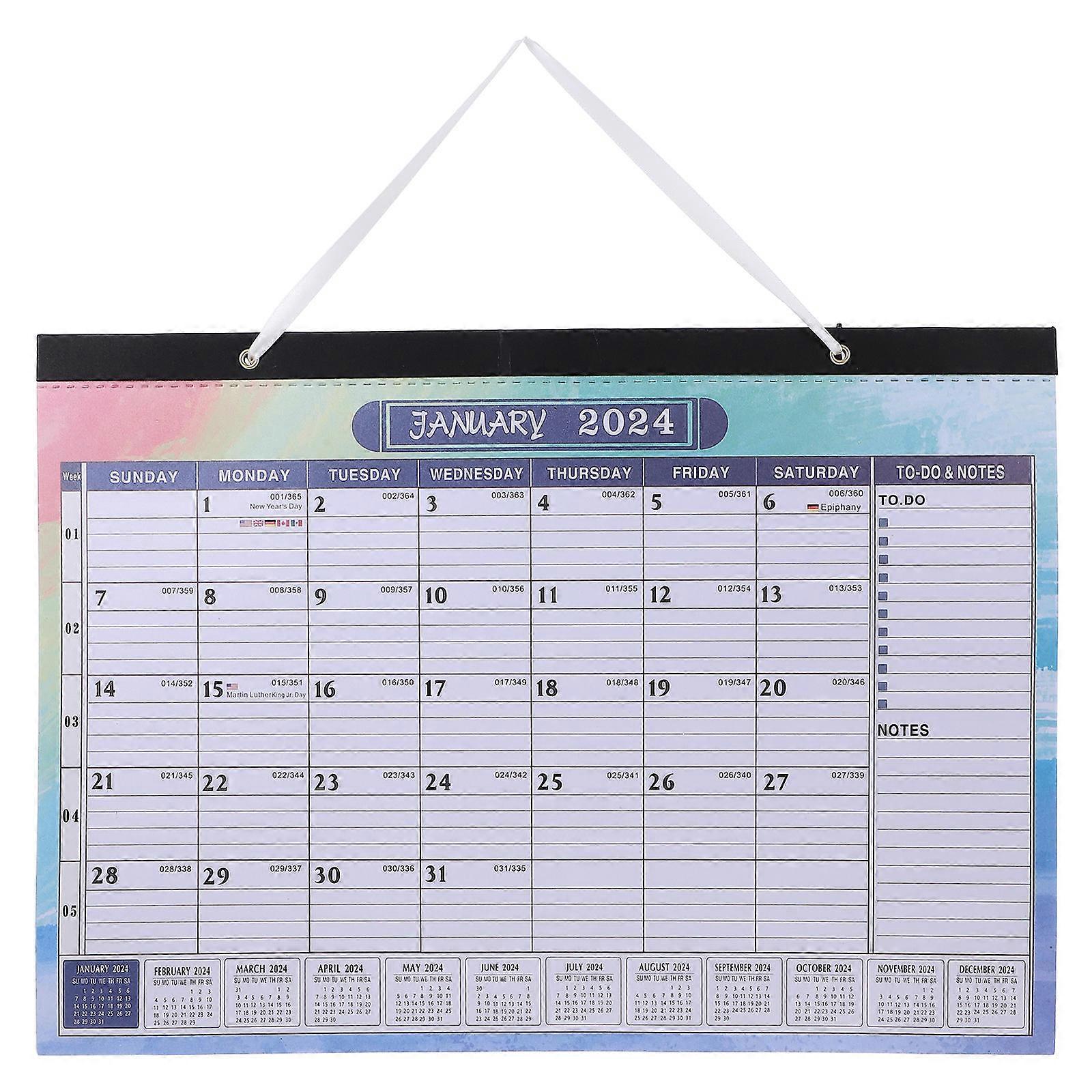 Wall Calendar English Hanging Calendar For Office Use Assorted Color Simple Style 1Pack