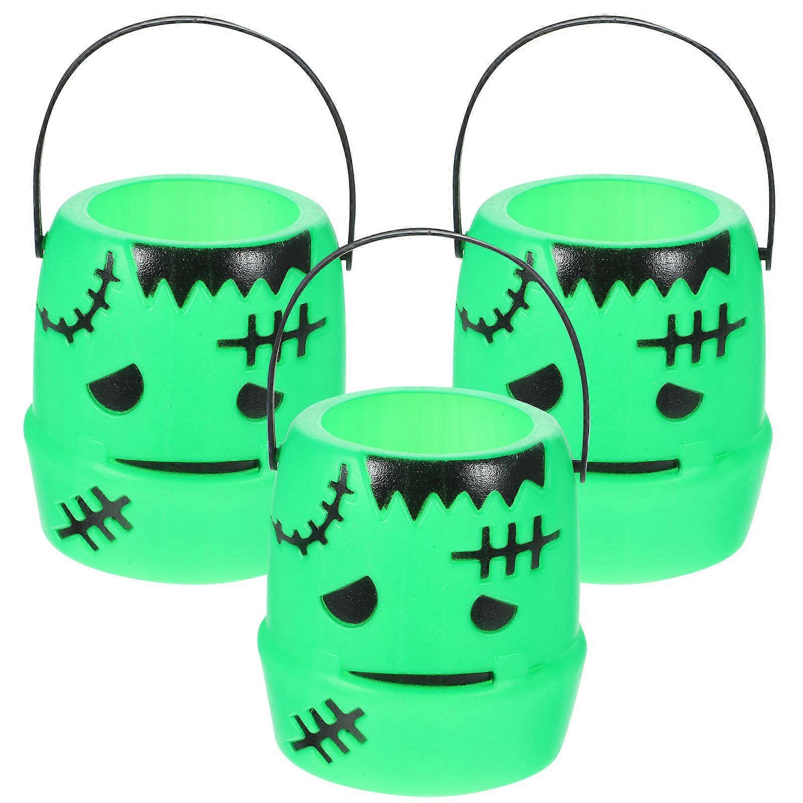 3pcs Halloween Pumpkin Buckets Handheld Lightweight Plastic Candy Holders for Trick Treating, Parties, and Celebrations – Vivid Design