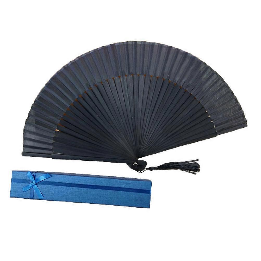 Foldable Fan Handheld Black Bamboo Fabric For Wedding Guests 40x21x1 Cm 1Set