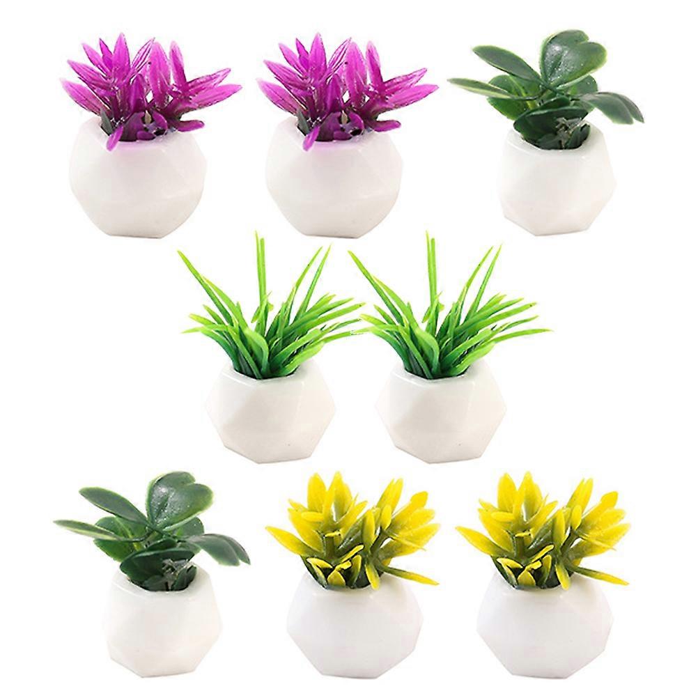 Bonsai Adornments 8Pcs Mini Bonsai Tree Artificial Greenery Small Plant Model Assorted Color For Micro Landscape Ornament