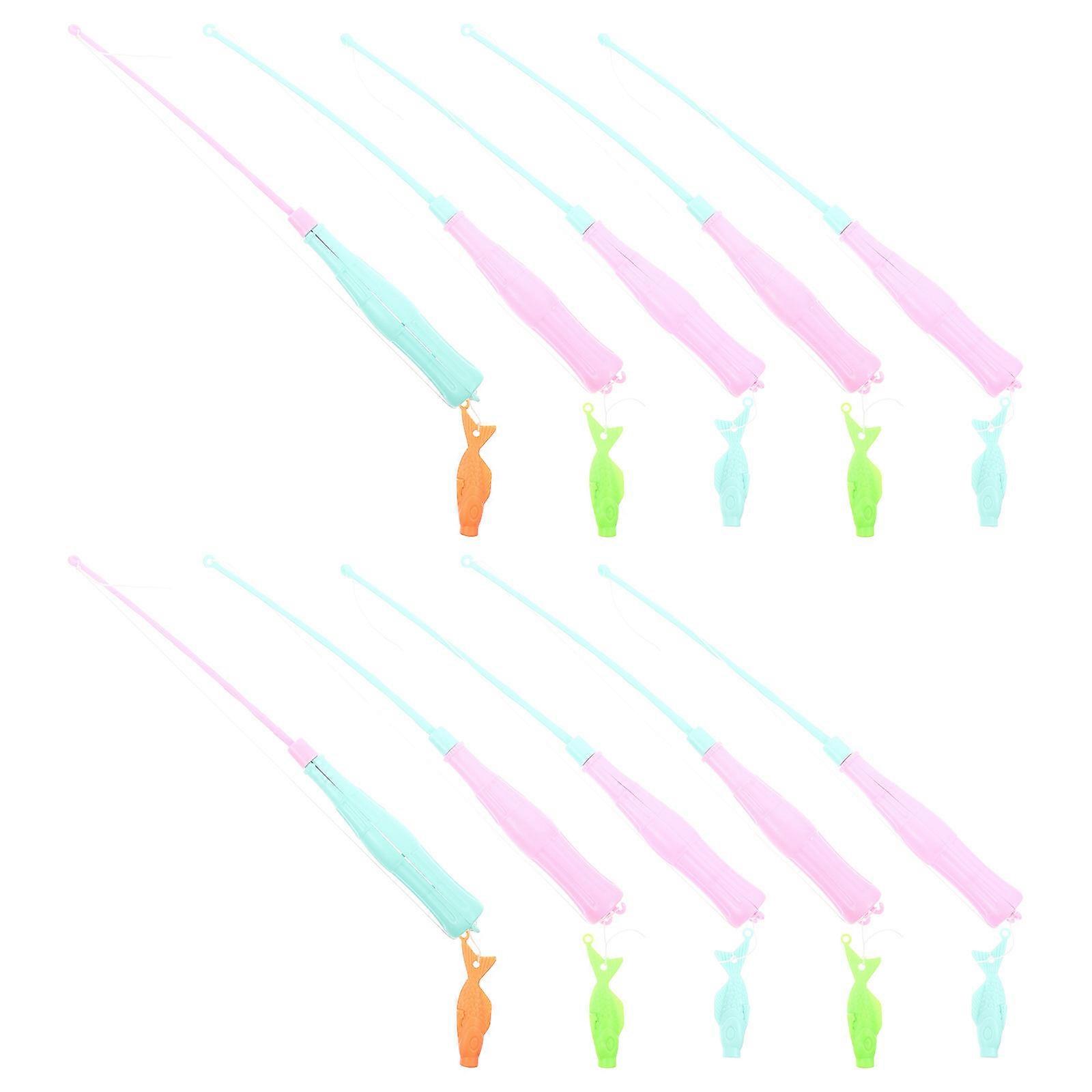 Fishing Game Play Set Fishing Rod Shape Assorted Color Family Activities 10Pcs