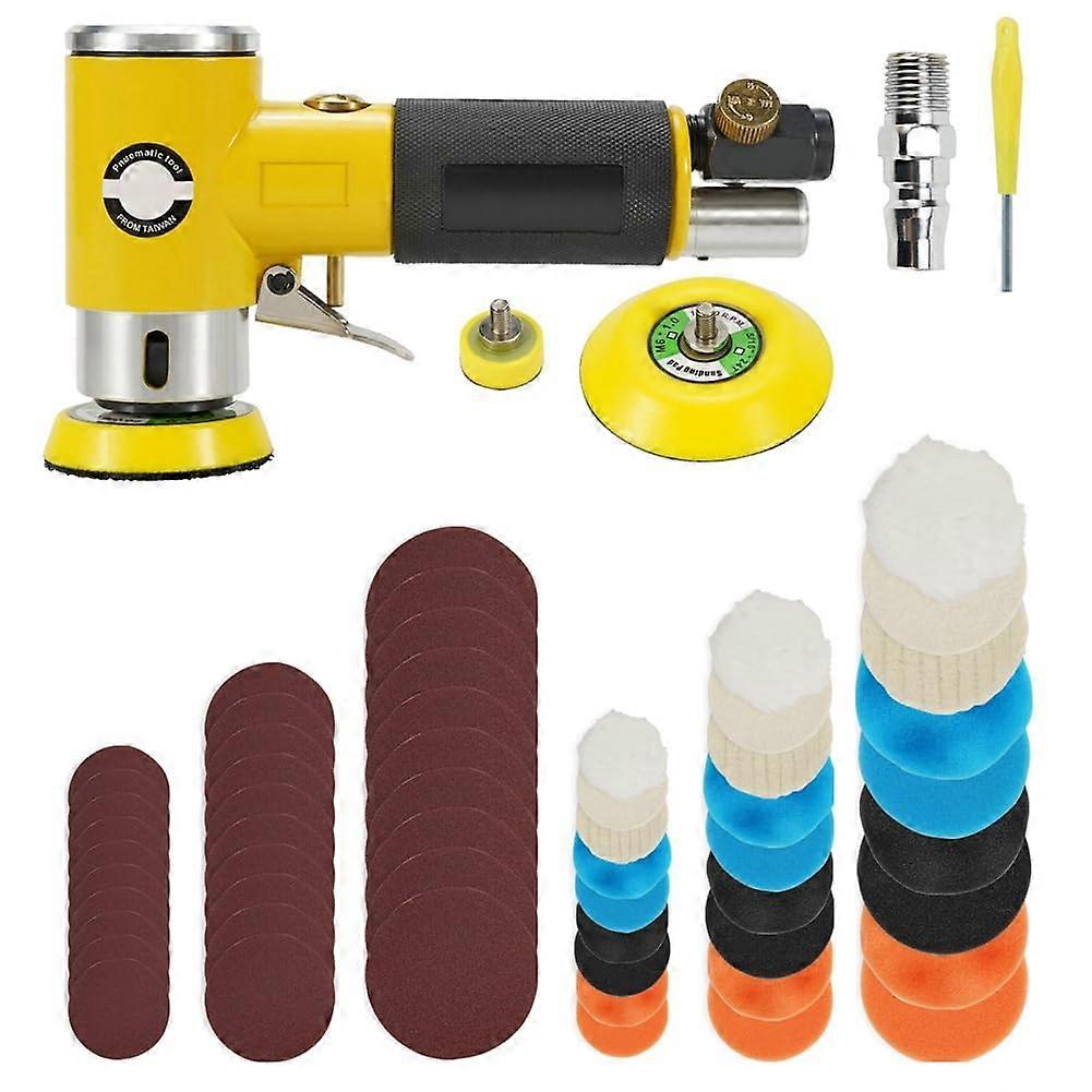 Mini 2/3 Air Sander, Pneumatic Polisher, Grinding Buffer, DualAction Rail Polisher, 80Piece Sandpaper Set B, Easy Installation, Simple to Use
