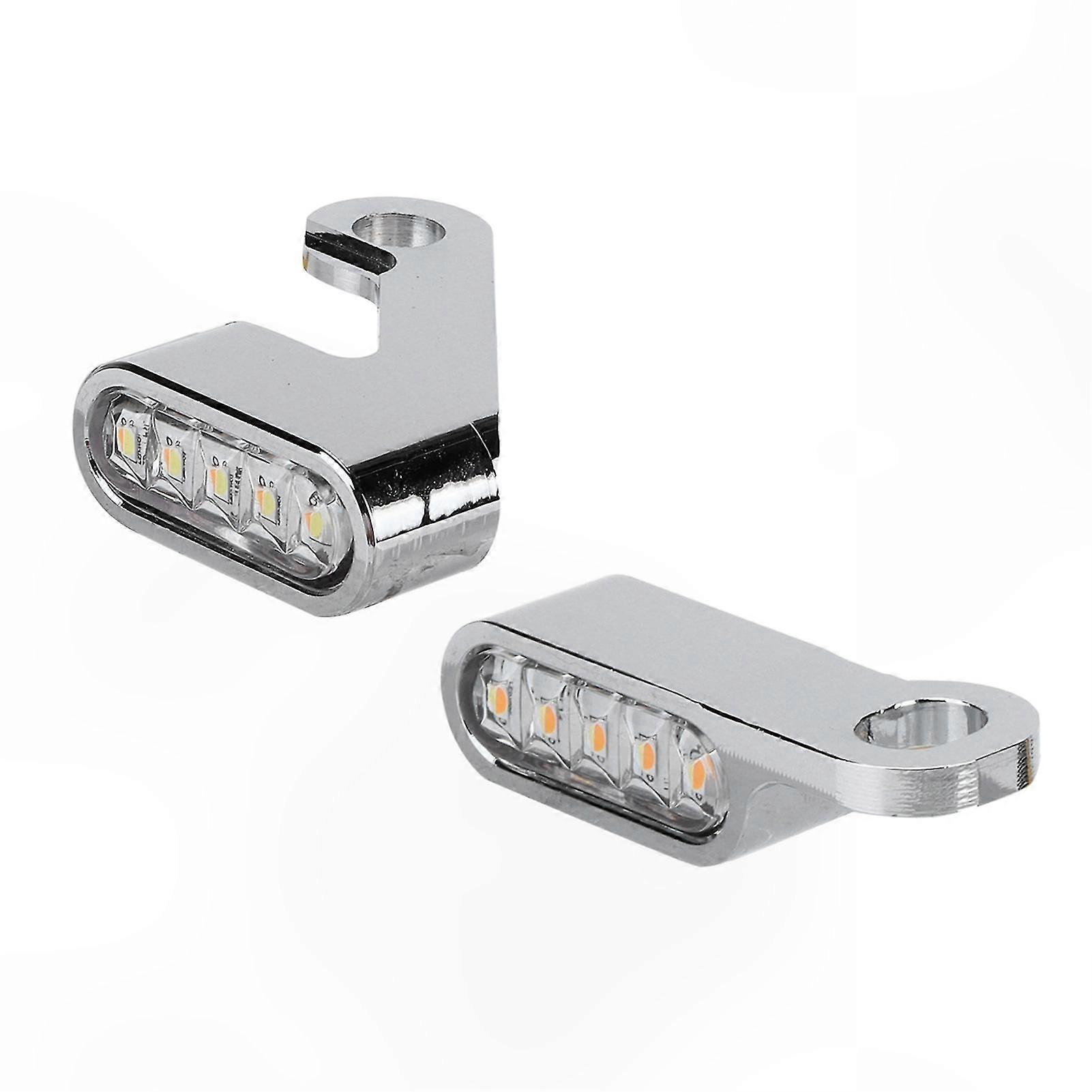 2PCS Mini LED Cornering Lamps for Motorcycles - White Mirror Silver Shell