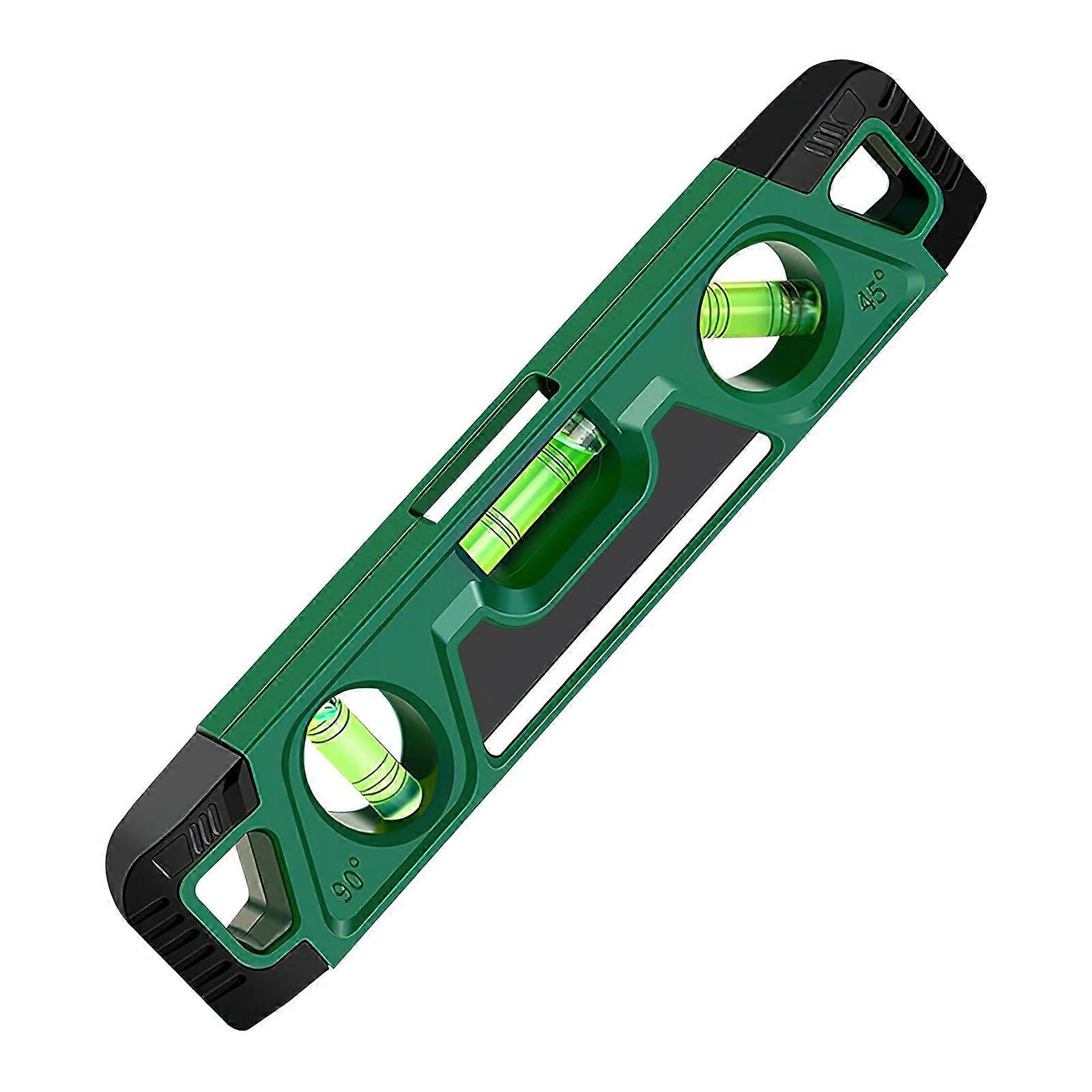 23 cm Magnetic Spirit Level with 3 Vials (0°/45°/90°), Torpedo Level featuring Magnetic Strip and ShockAbsorbing End Caps.