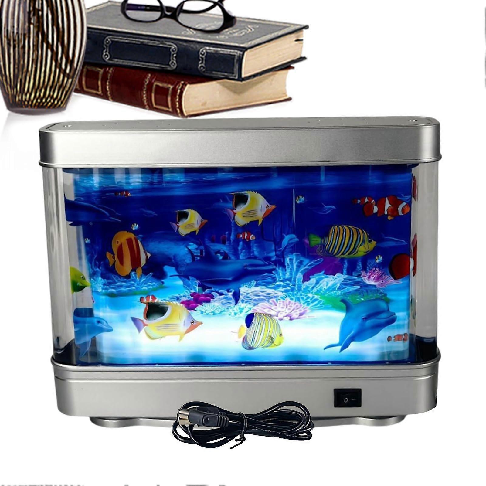 Fake Fish Tank Decoration - Portable LED Artificial Aquarium for Home Office, Realistic Mood Light Tabletop Display, Baby Nightlight