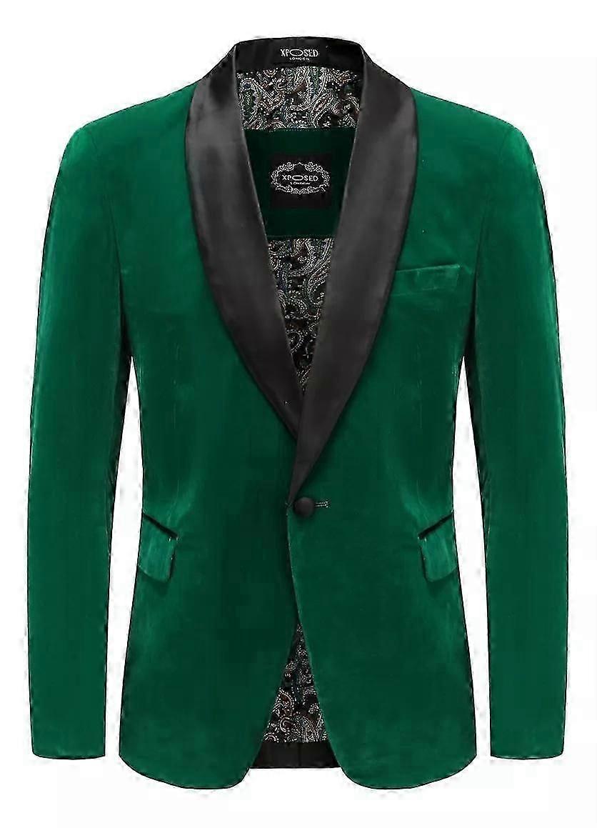 Herren Grüner Samt Blazer Einknopf Schal Revers JackeZZ16