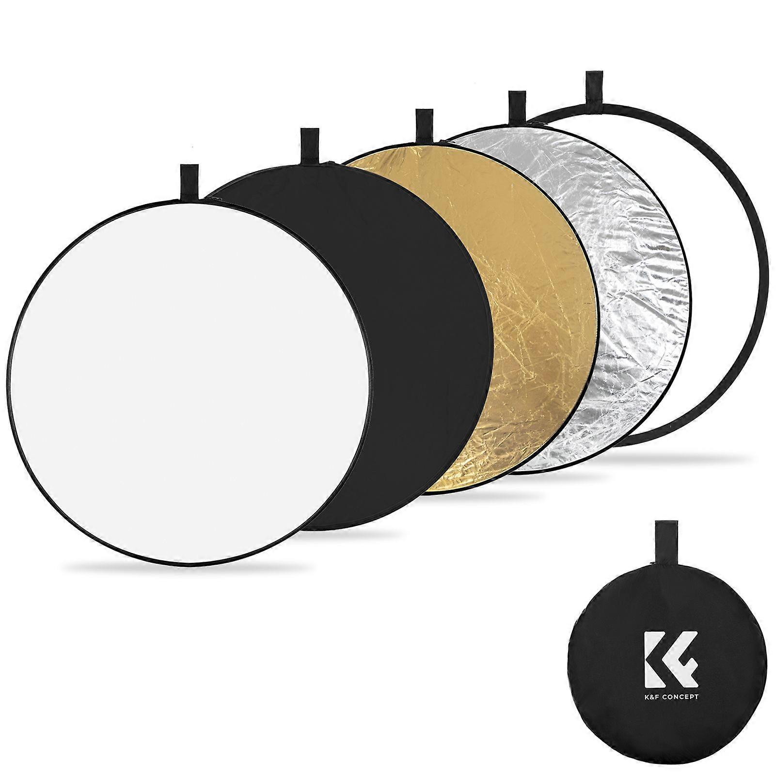 K&F CONCEPT 80cm/32in Photography Collapsible Light Reflector 5-in-1 (Translucent, Silver, Gold, White, Black) with Carry Bag for Studio Outdoor Prod
