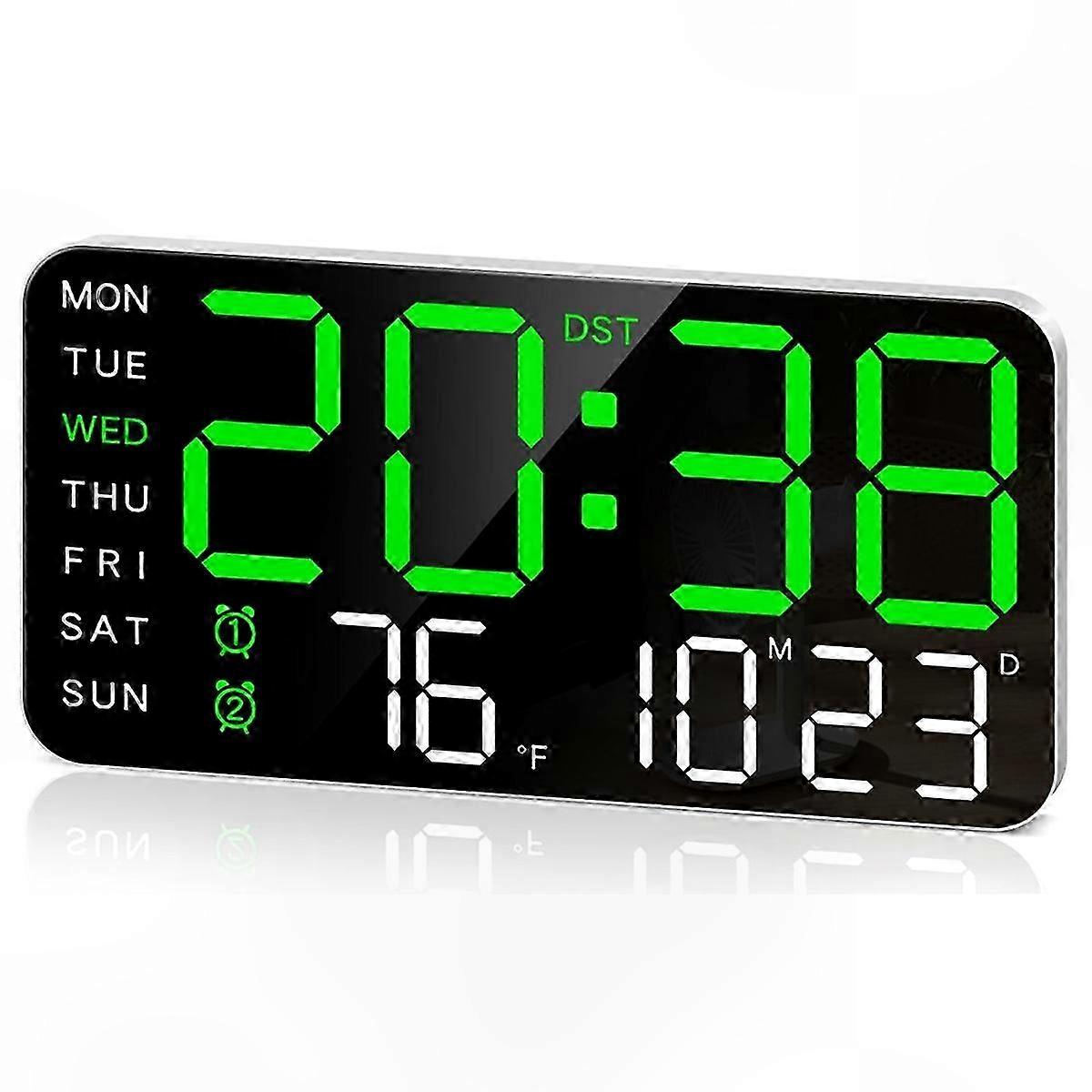 Large 8.4" Digital Wall Clock with Bright Green LED Display and Alarm Function