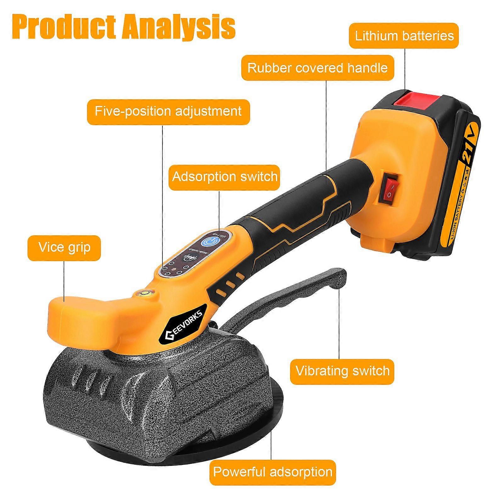 Geevorks 21V Automatic Tile Tiling Machine High Loading Capacity Wall Floor Tiles Laying Vibrating Tool Handheld Tile Leveller Enlarged Suction Cup wi