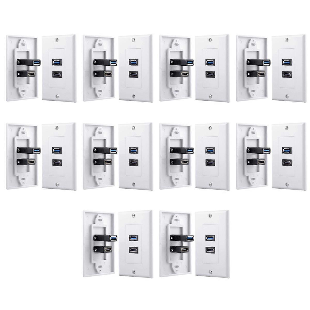 10X 2Port +USB 3.0 Female Wall Face Plate Panel Outlet Socket Extender White