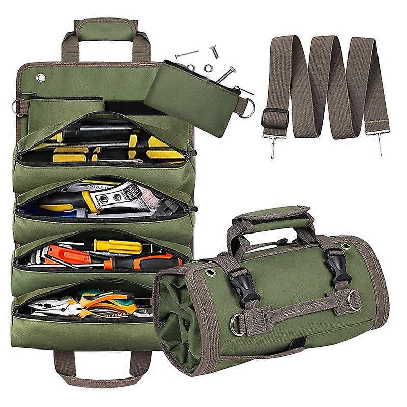 Hardware tool storage bag Tool Bag Roll   Portable Tool Storage with 2 Removable Zipper Pockets
