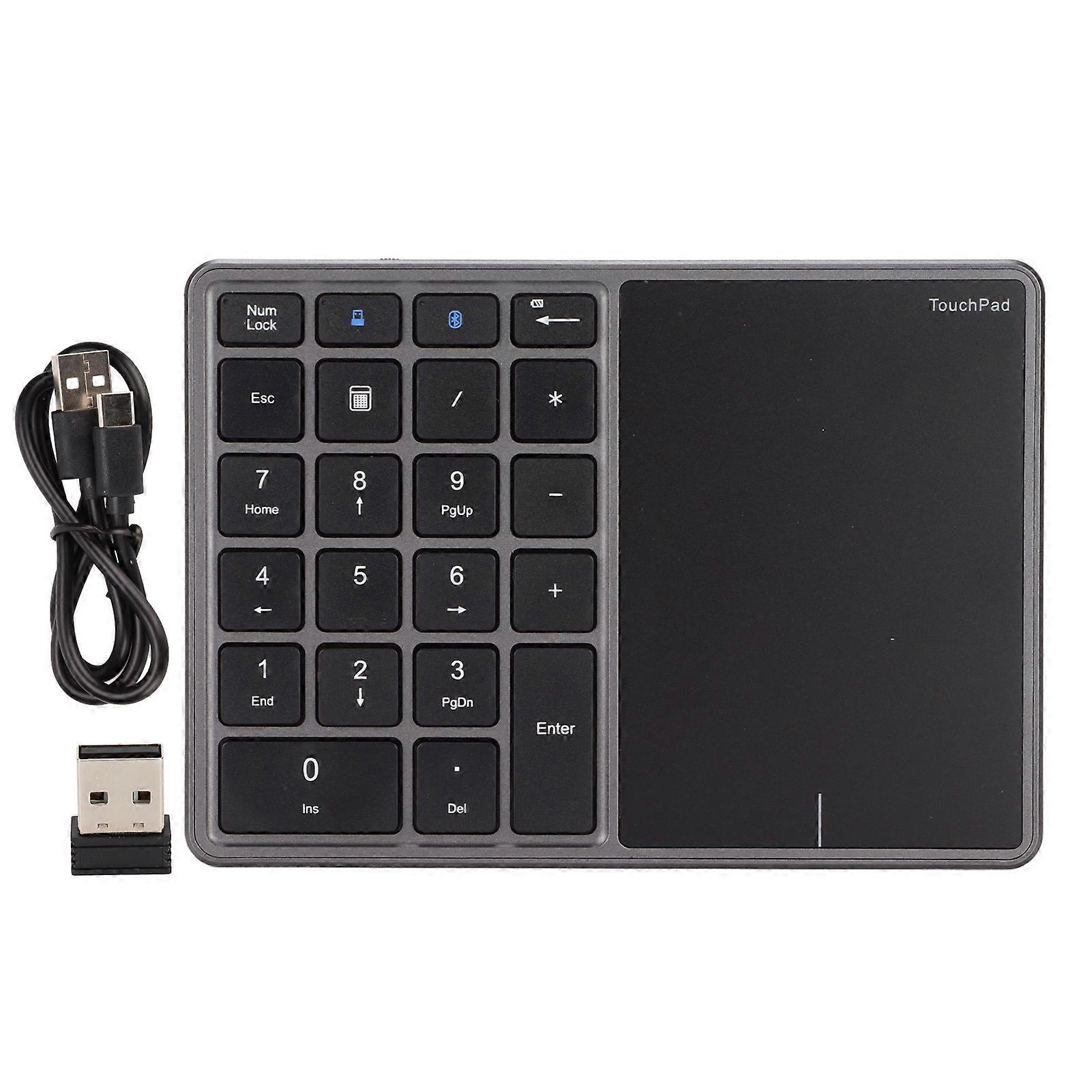 2 in 1 Wireless Number Pad Touchpad 22 Keys Wireless BT4.2 2.4G Type C Charging 500mAh Battery Numeric KeypadIron Gray