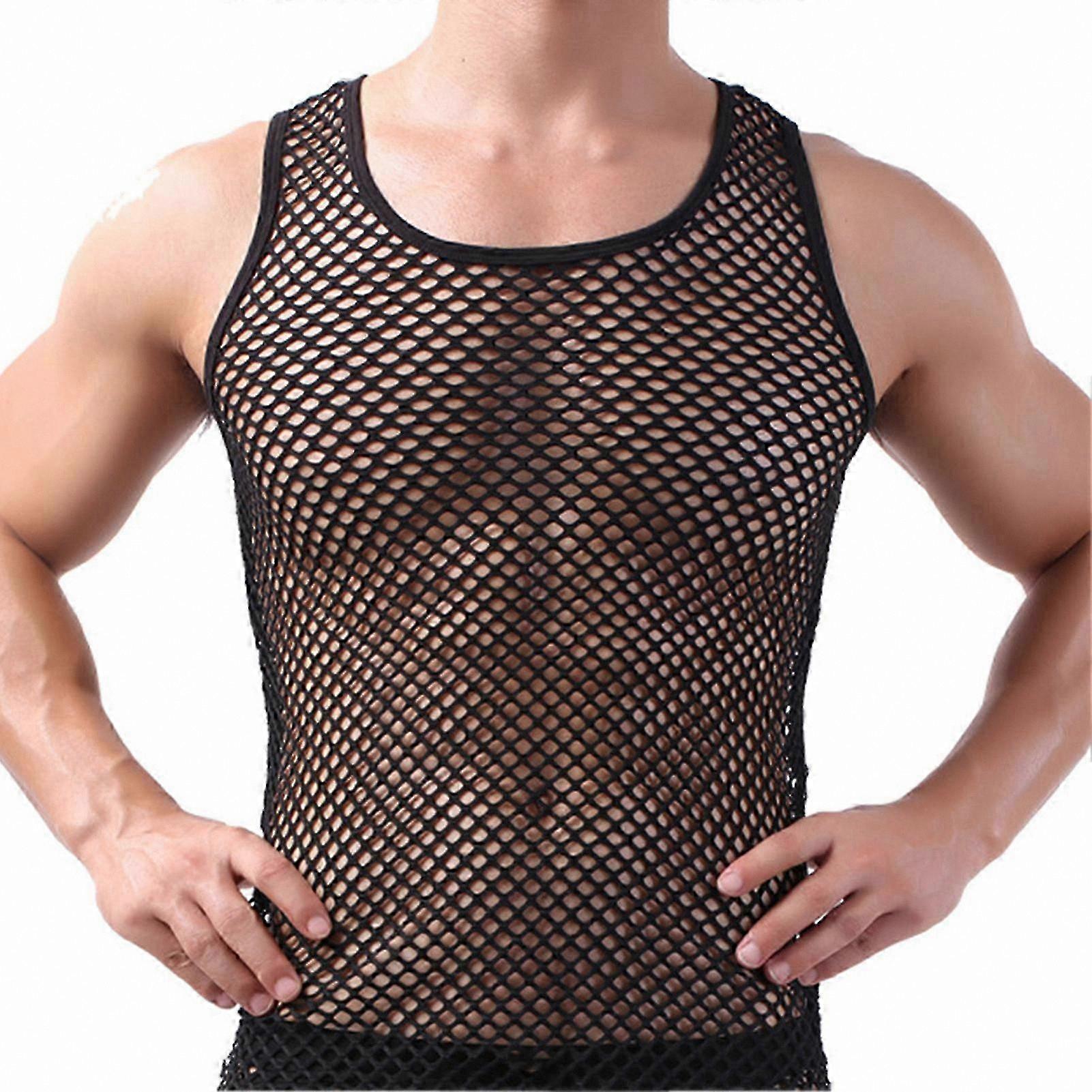 Men's Mesh Sleep Vest See-Through Fishnet Undershirt for Comfortable Rest