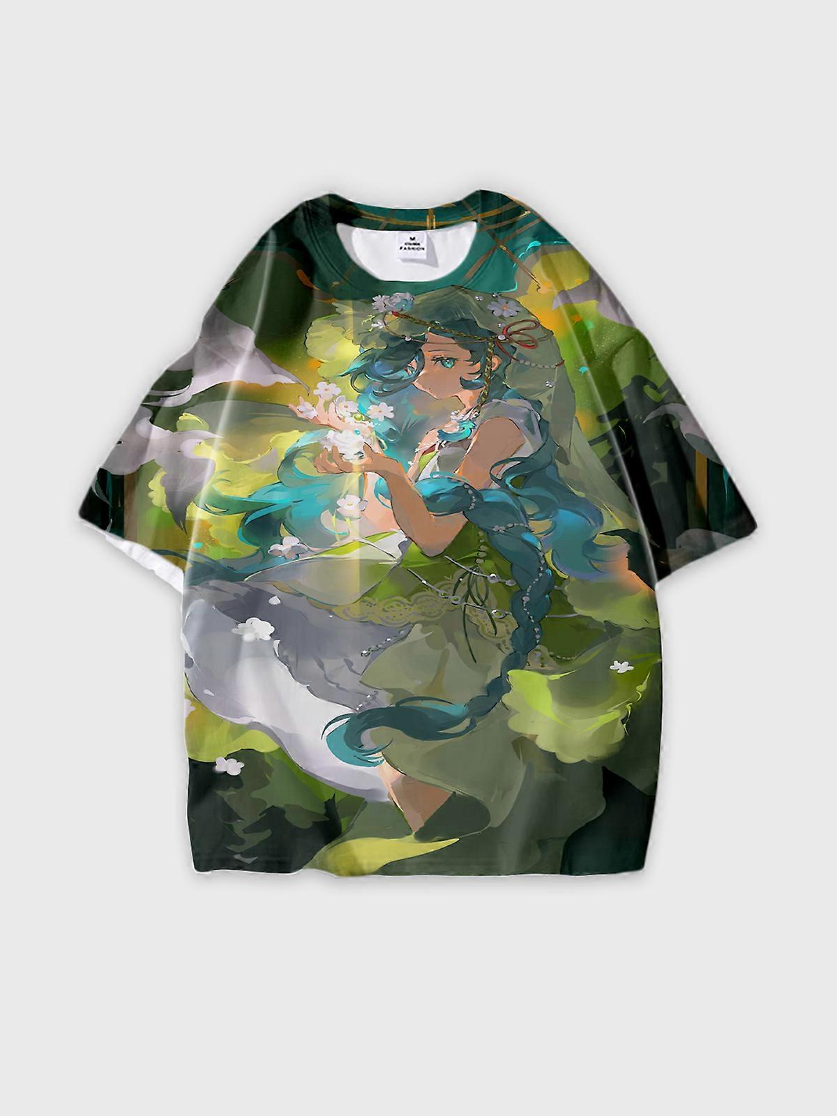 T-Shirt Round Neck, Loose Short Sleeve Pattern Graphic Tee, Unisex Summer Casual Top U1719