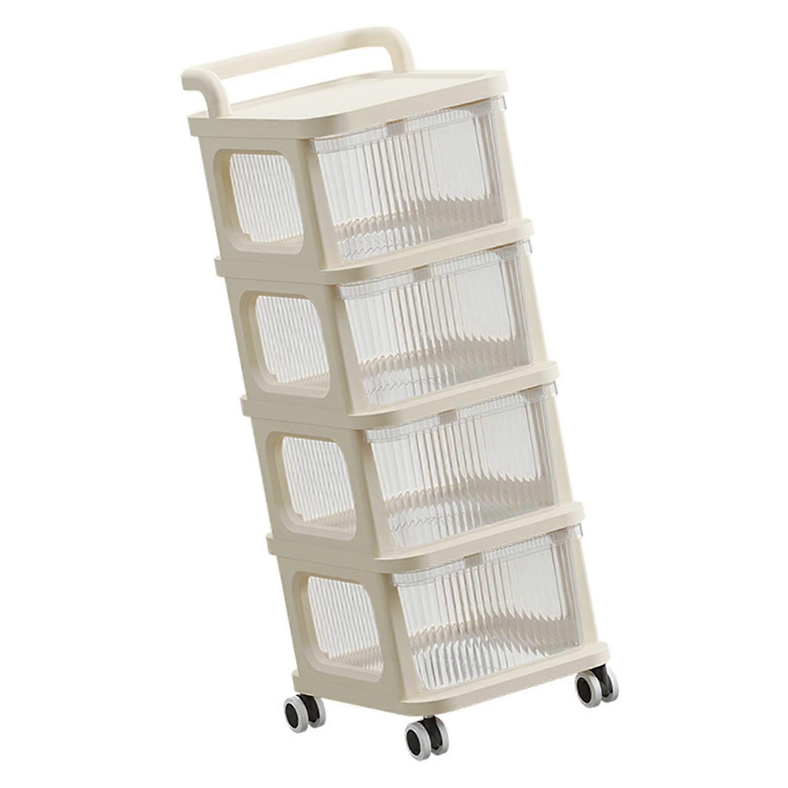 Beige 4-Layer Clear Drawer Rolling Cart Organizer with Wheels