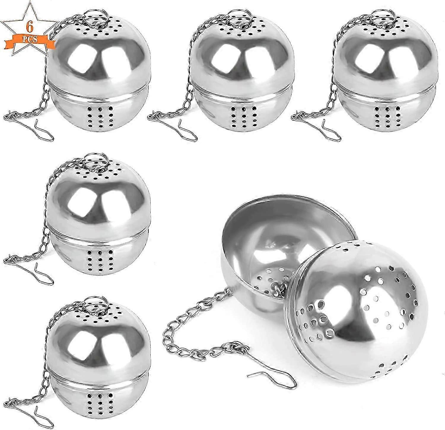 6stk 304 rustfrit stål te infuser, rustfrit stål krydderi kugle te infuser med kæde te sigter med krog til te og krydderier og krydderier