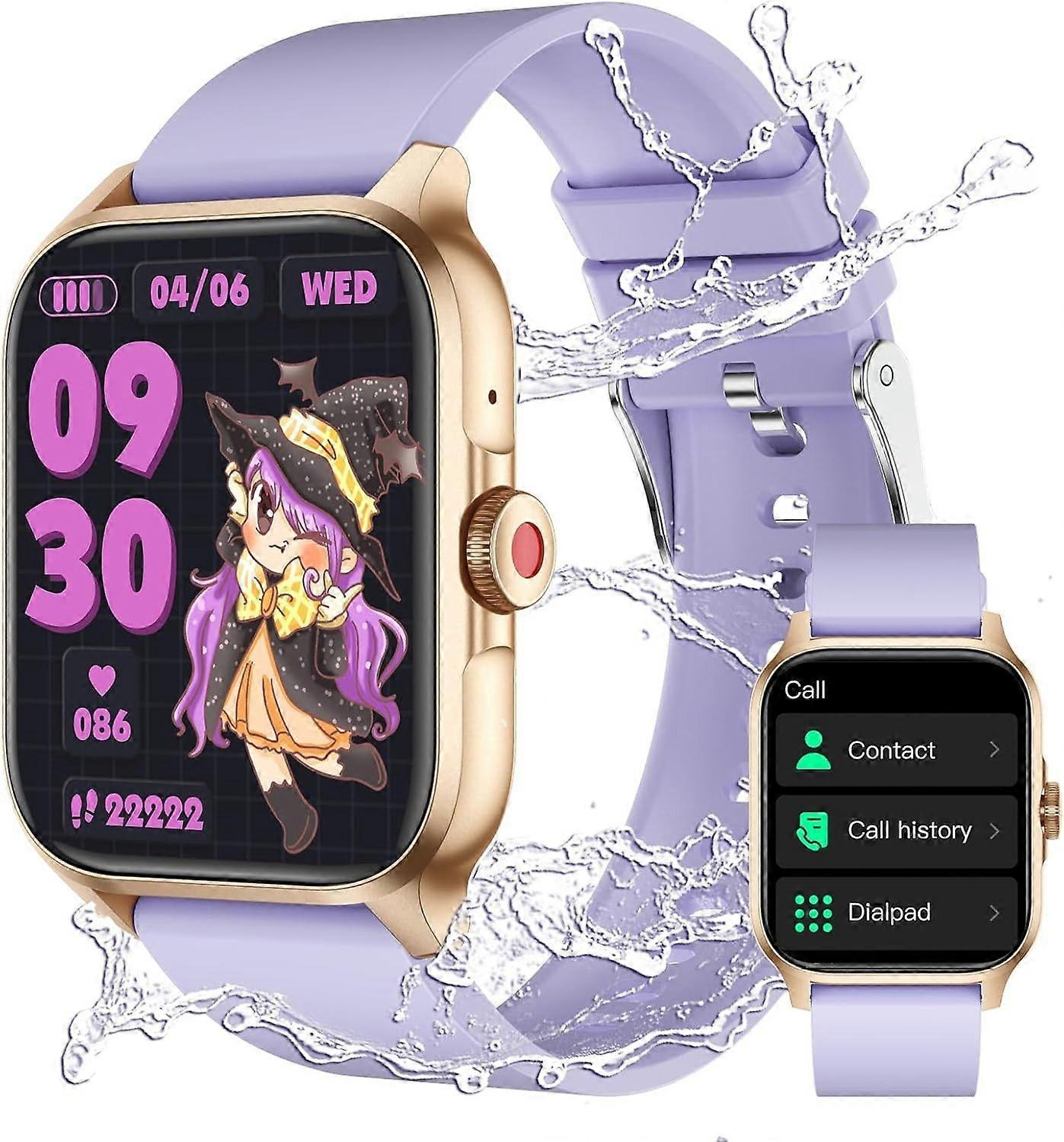 1.85 Inch Smart Watch, Answer Calls, Pedometer, Heart Rate, Sleep Monitor, 100+ Sports Modes for Men and Women, Android iOS(Purple)