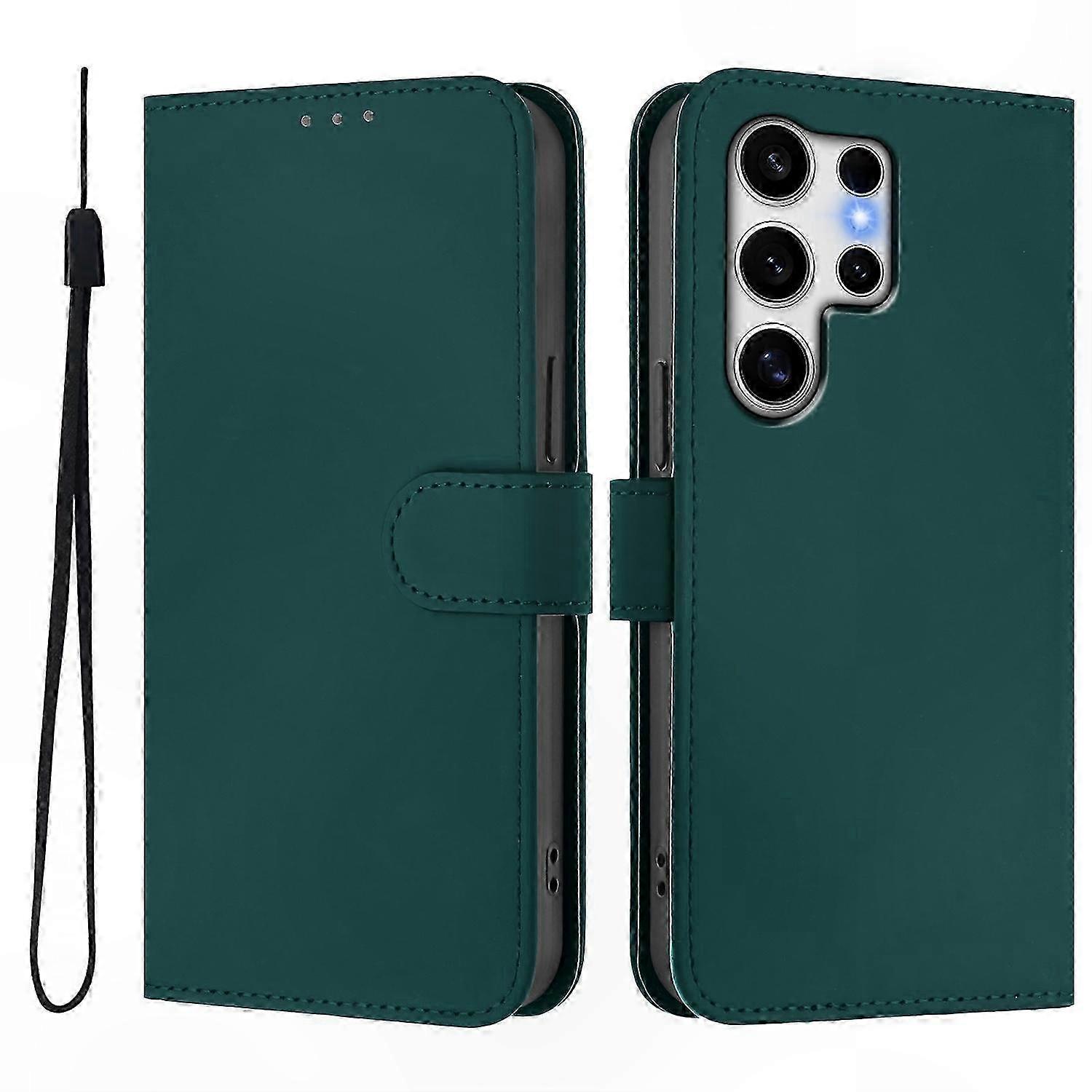 Solid Color Wallet Leather Phone Case with Strap for Galaxy S25 Ultra - Nude