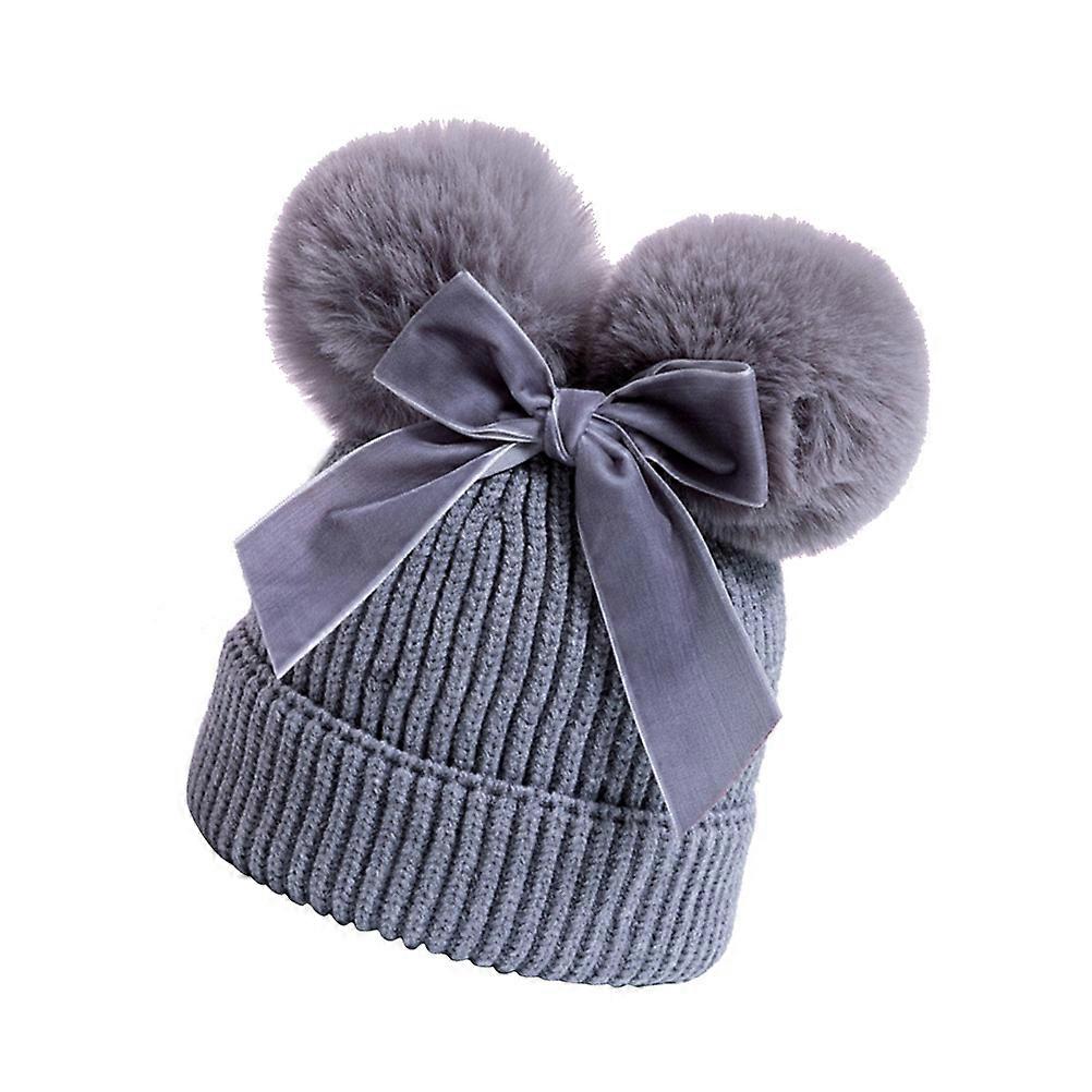 Winter Warm Kids Two Knitting Hat for Winter Grey