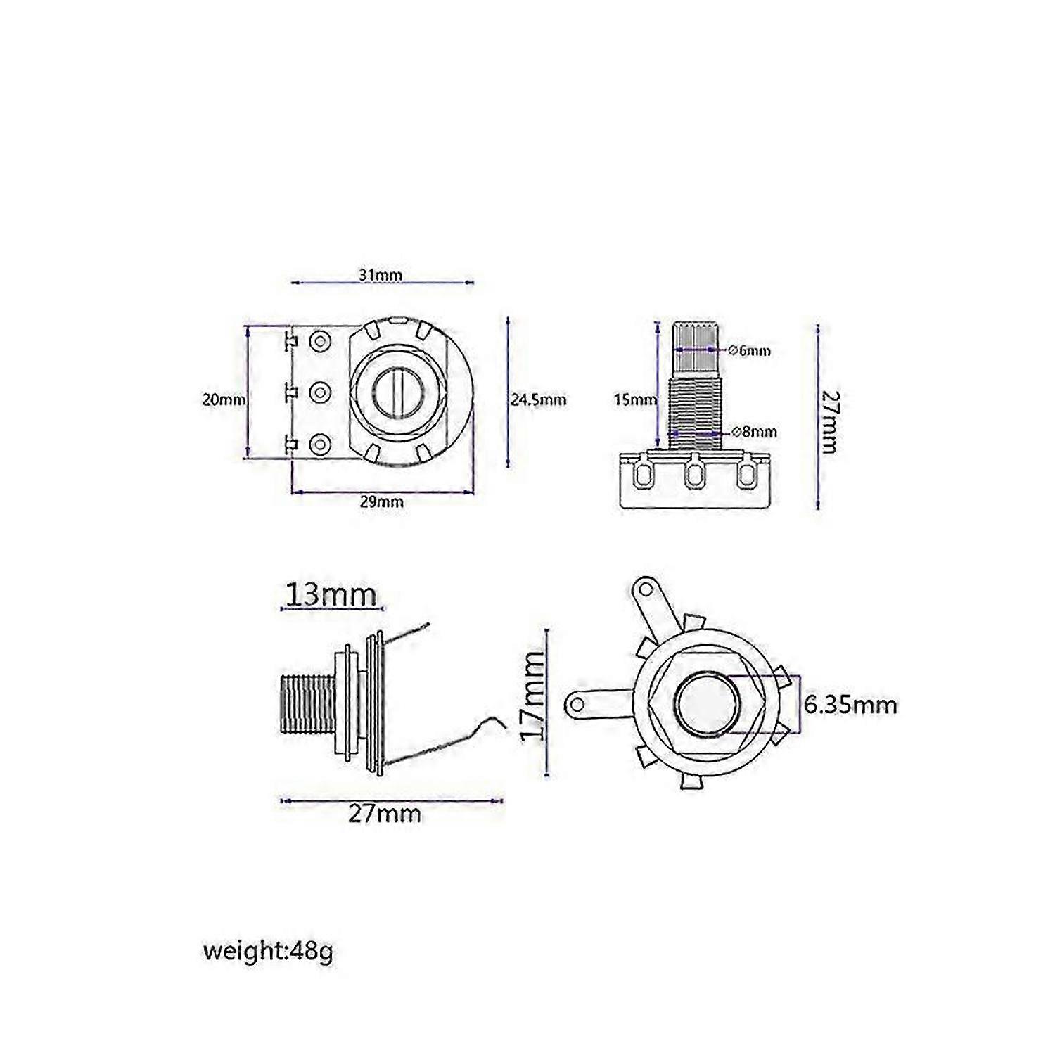 Bass Wiring Kit Tone Volume Control Harness A250K B250K Pots Socket Potentiometers for Guitar Access