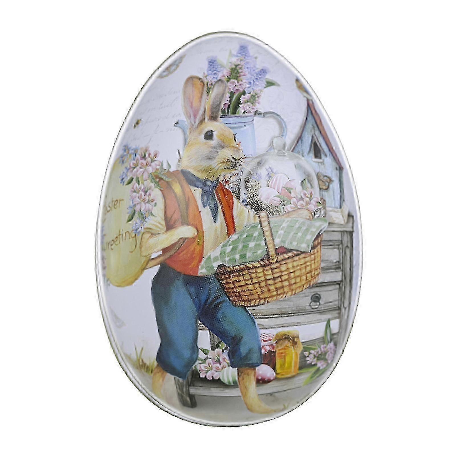 for Creative Cute Tinplate Organizer Bunny Printed Metal Easter Egg Shaped Candy Box Chocolate Storage Can Holder Decoration
