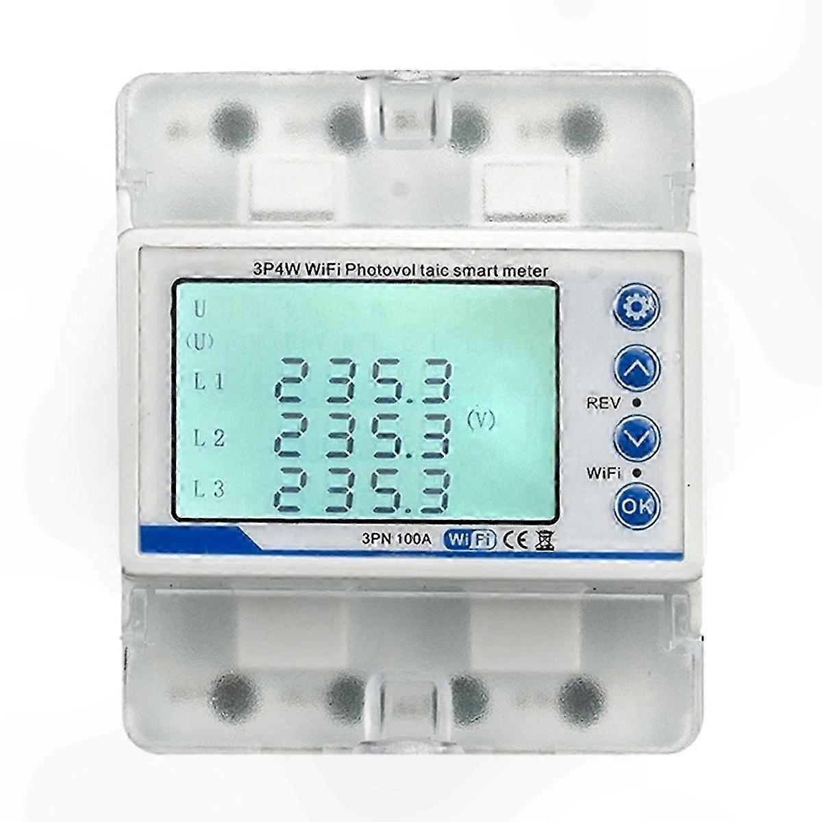 WiFi-Enabled 3-Phase Energy Meter, 380V 100A Bi-Directional Monitoring with Voltage Protection and Relay Control
