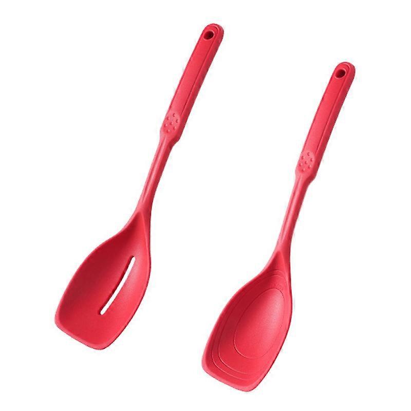 Silicone Cooking Spoon,Non-Stick Slotted and Solid Spoon Set Red