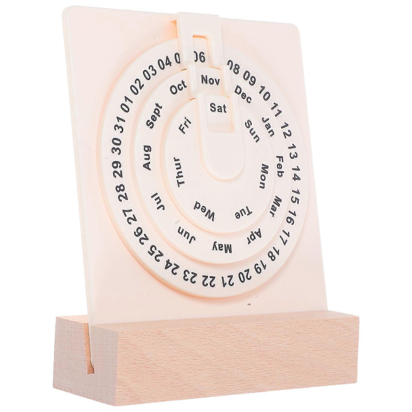Wooden Flip Calendar for Desk with Rotatable Disks 2Pcs Manual Perpetual