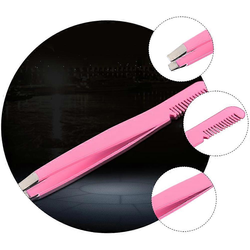 Pink Eyebrow Clamp Tweezer Comb for Makeup with 4Pcs Stainless Steel