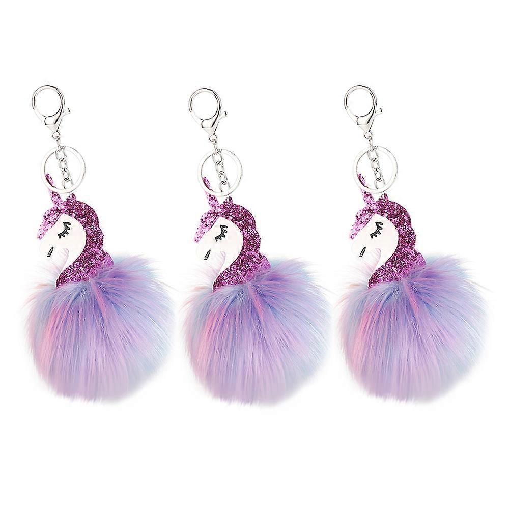 Colorful Unicorn Keychain Ball Keyring for Key Holding 6Pcs Rosy Design