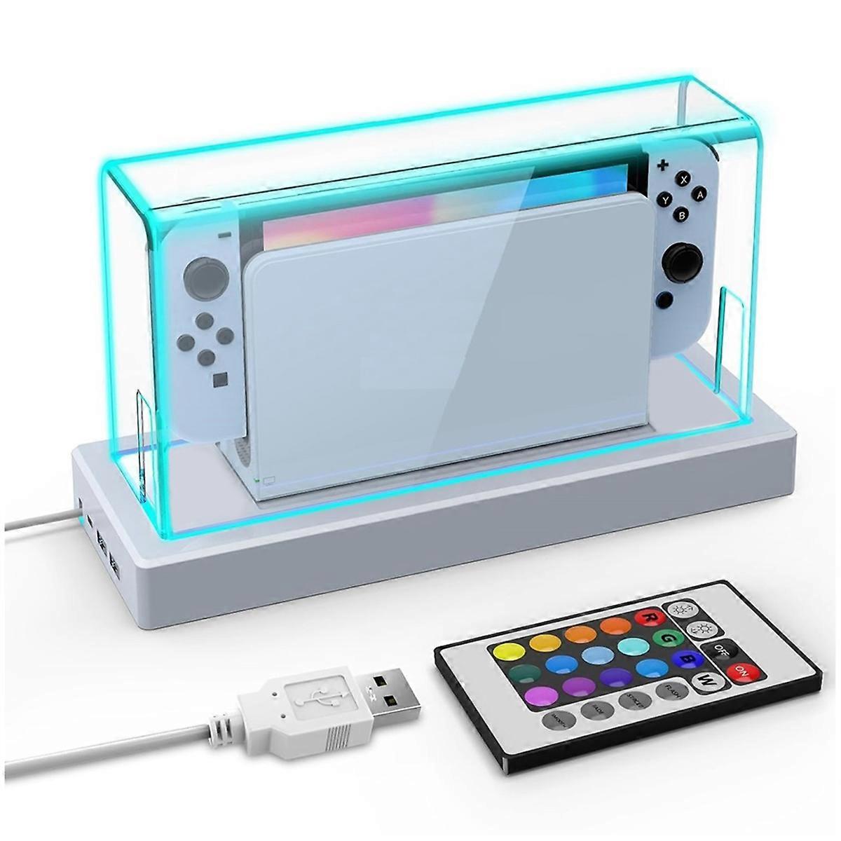 Acrylic Clear Dust Cover and 16 Led Color Light Base Compatible with for Switch/OLED Display Case Do