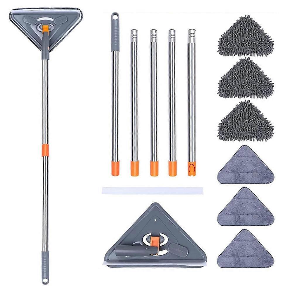 1Set Wall Mop with Long Handle 360° Rotating Triangle Microfiber Wall Cleaning Mop Adjustable Dry Wet Dust Mop