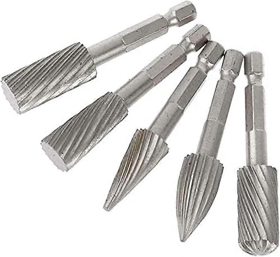 5 Pieces Rotary Burr File Set,Hex Shank High Speed Burrs Rotary File