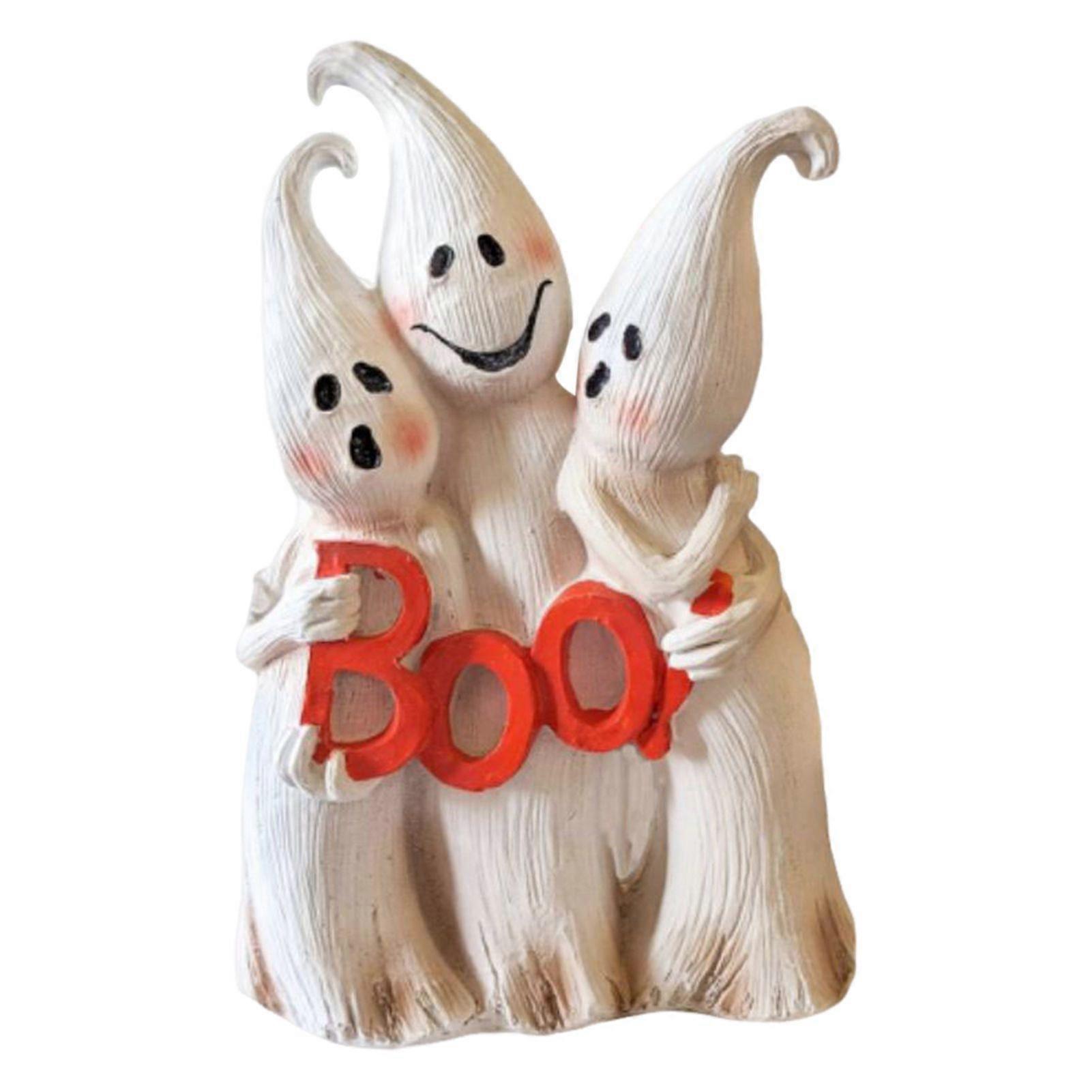 Ghost Dwarf Trio Figurine Resin Boo Ghosts Sculpture Table Centerpiece Ghost Statue for Halloween Mantel Cabinet Decorations