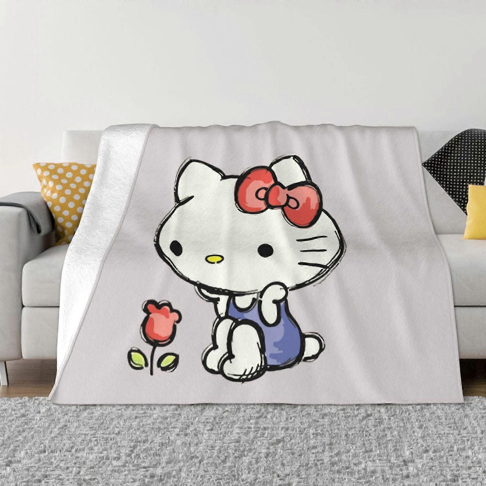 Couverture Hello Kitty en flanelle polaire, super douce, confortable et chaude, pour canapé, salon, chambre à coucher, 127 x 101 cm