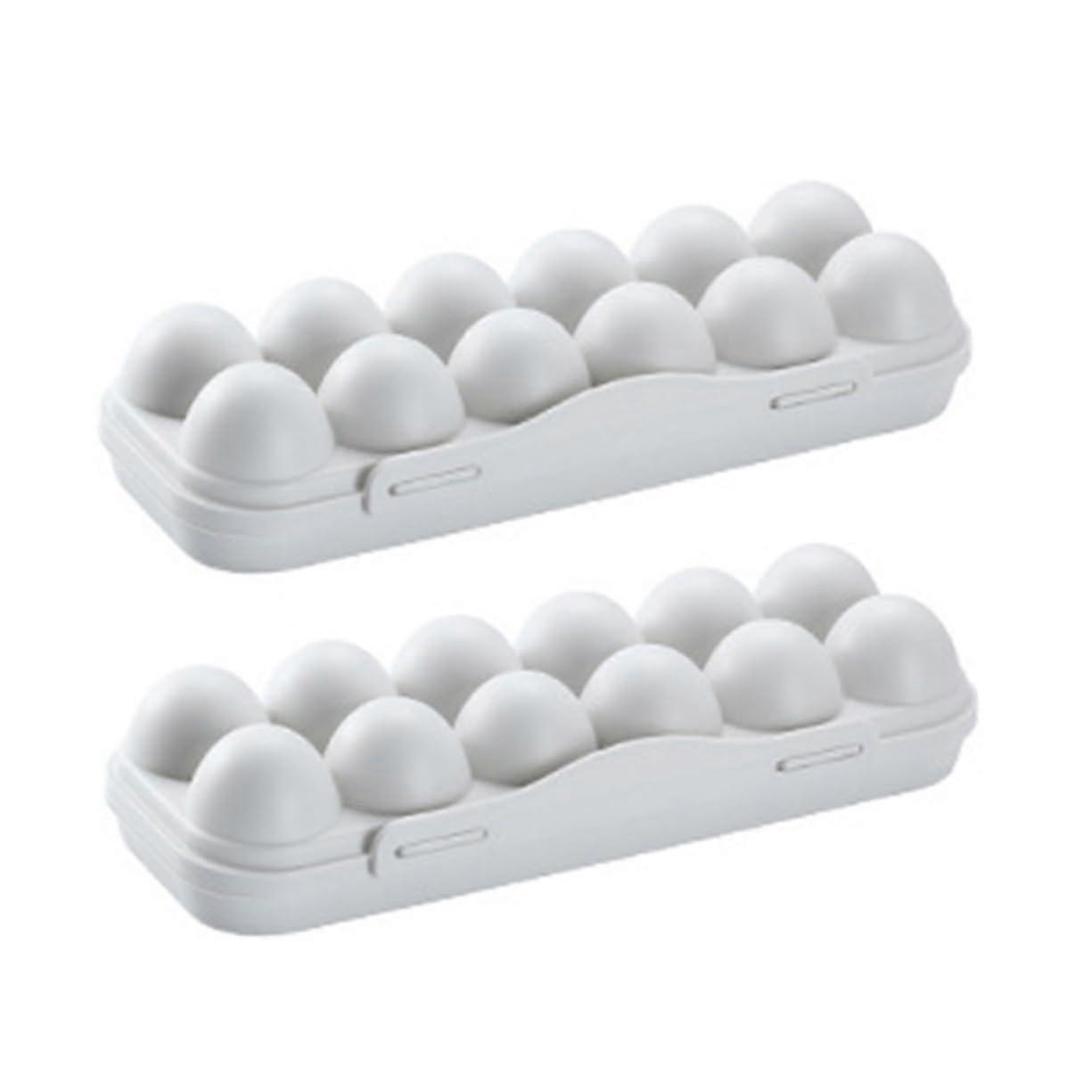 Egg Storage Holder 12Grid Stackable FreshKeeping Box Gray AntiCollision Refrigerator Egg Container 2Piece Set