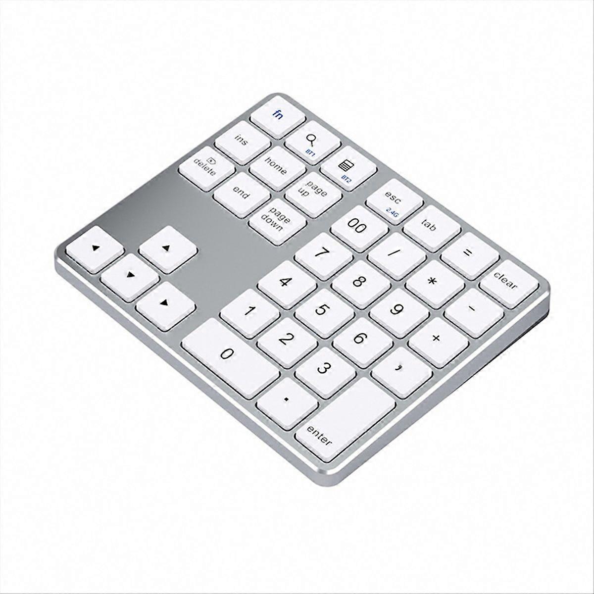 Dual Bluetooth Numeric Keypad 2.4Ghz Wireless Keyboard Silver & White