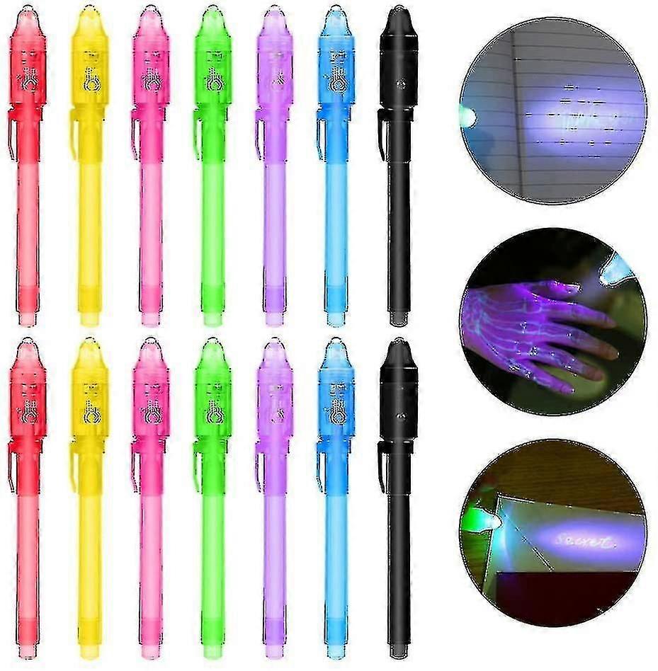 [pack Of 14] Secret Pen With Uv Light, Reusable Invisible Writing Through Light Uv Pen Giveaways Children's Giveaways
