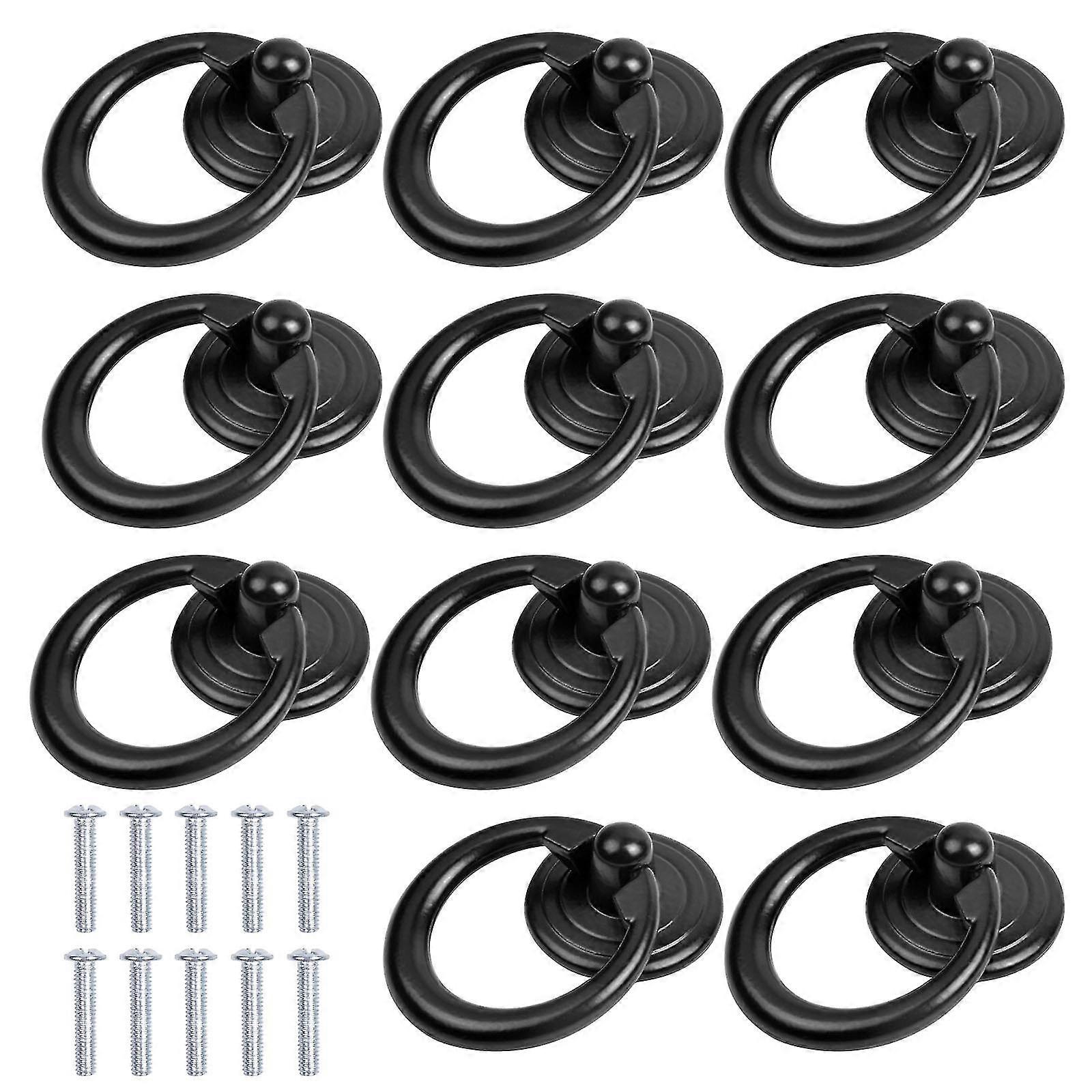 25-26 10pcs Black Zinc Alloy Drawer Ring Pull Handle Knobs For Cabinet