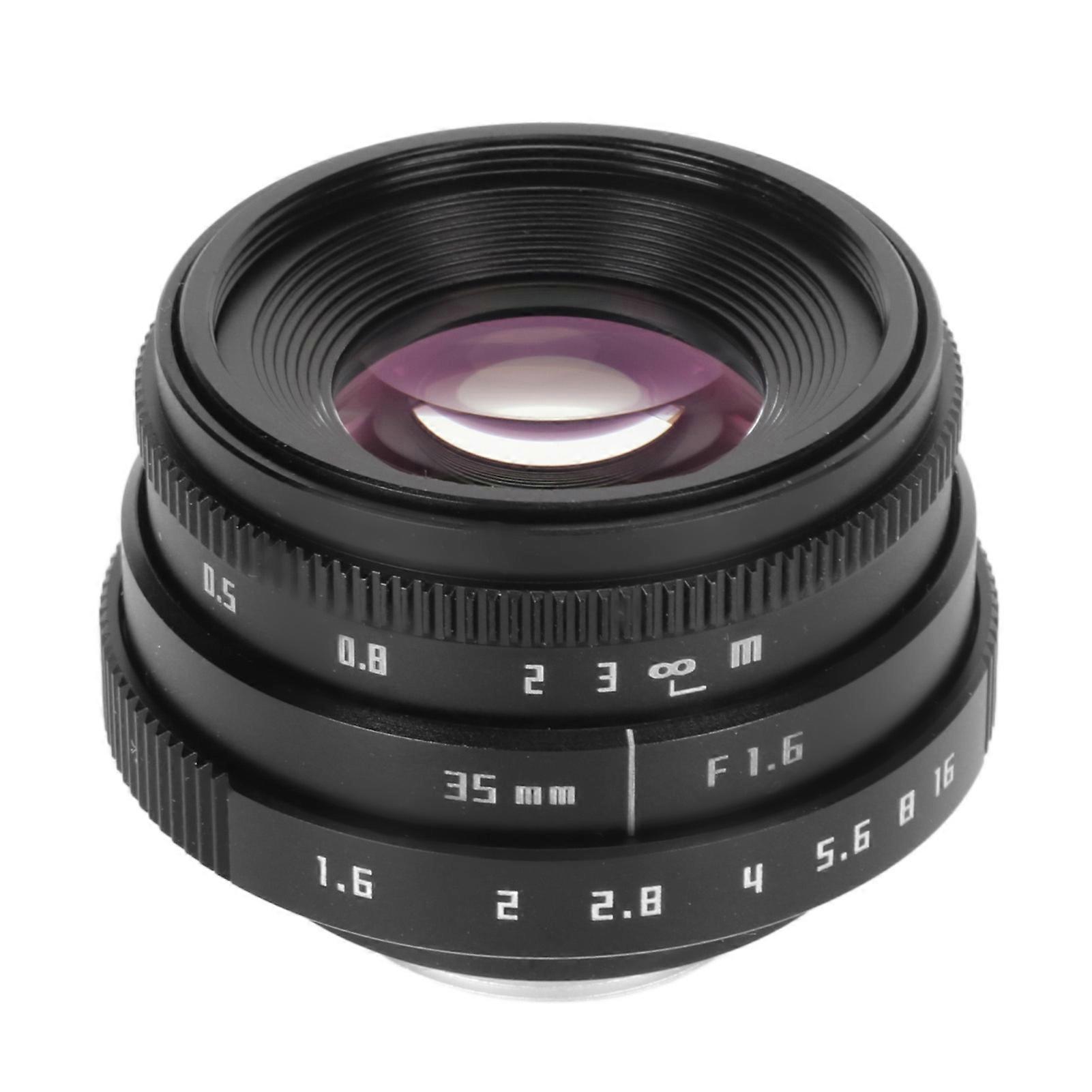 35mm Camera Lens F1.6 Large Aperture C Mount Fixed Focus Manual Focus Lens for Mirrorless Camera Black 