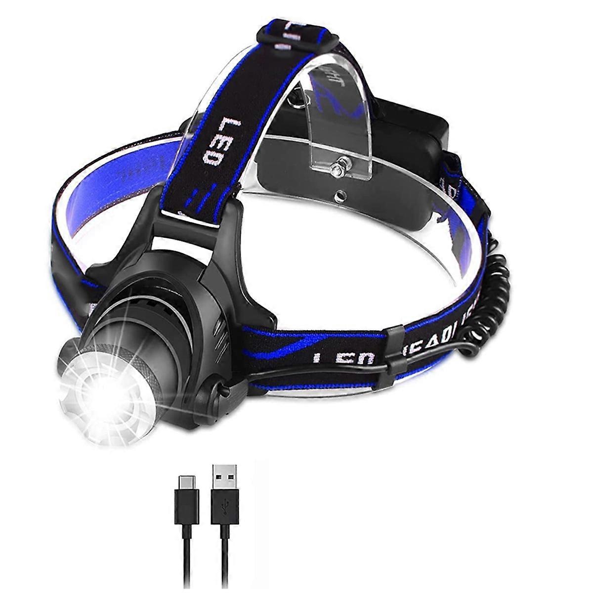 LED Rechargeable Headlamp 3 Lighting Modes Telescopic Zoom Flashlight Super Bright Lights for Camping