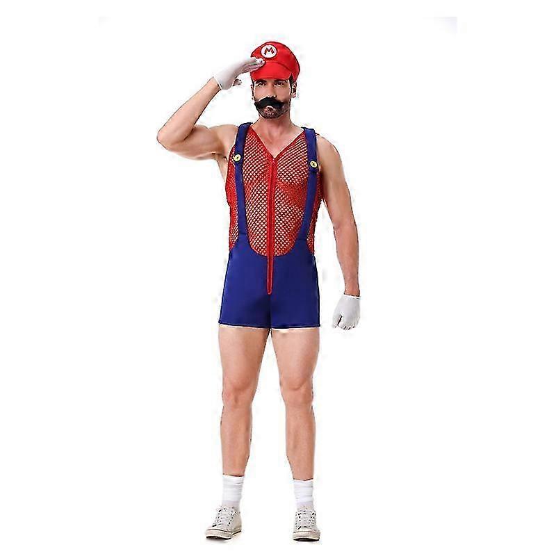 大人のハロウィーンアニメ漫画コスプレ衣装帽子セクシーな男性赤青スーパー配管工兄弟ファンシーセットカーニバルパーティードレスアップ