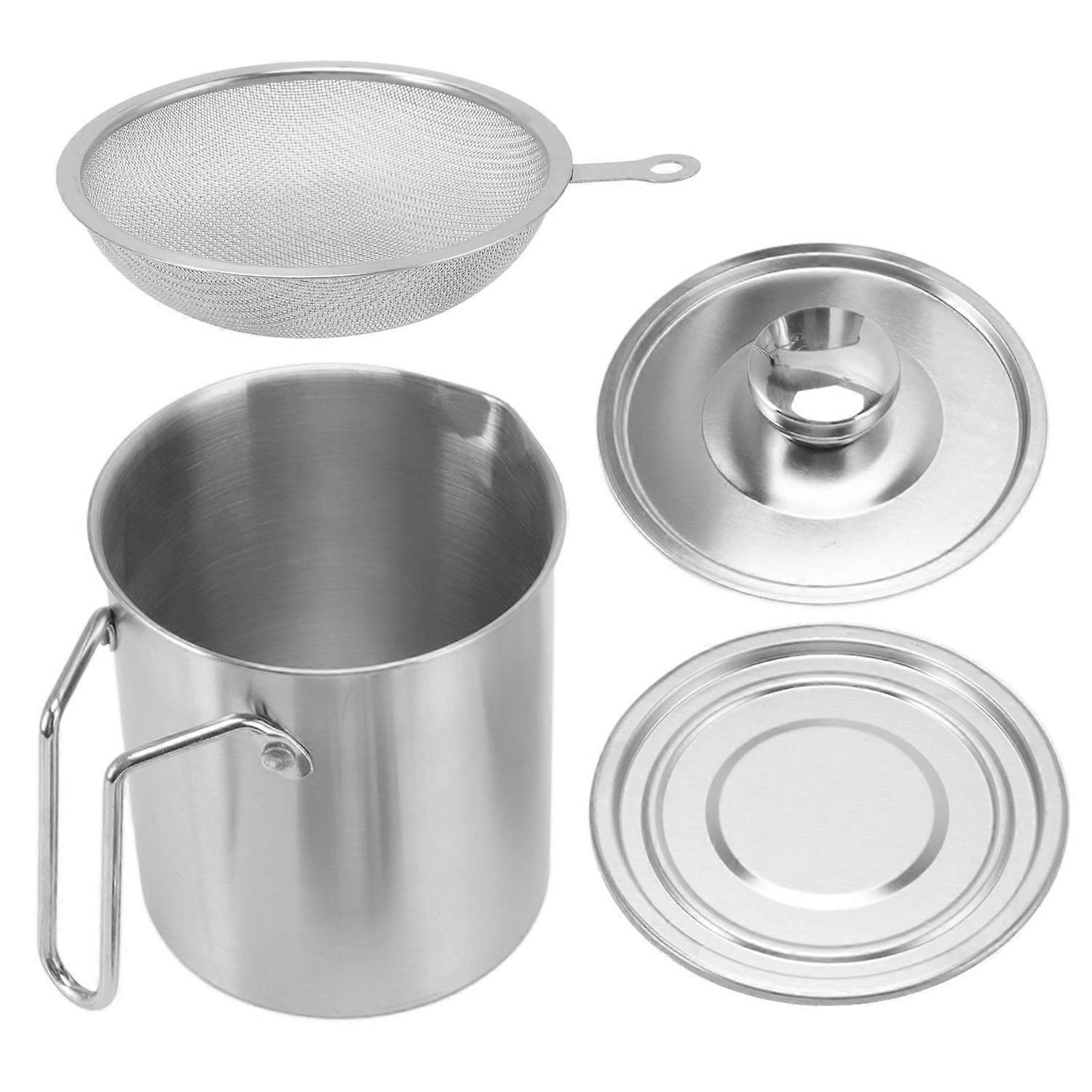 Bacon Grease Container Stainless Steel High Temperature Resistance Oil Strainer Container for Frying