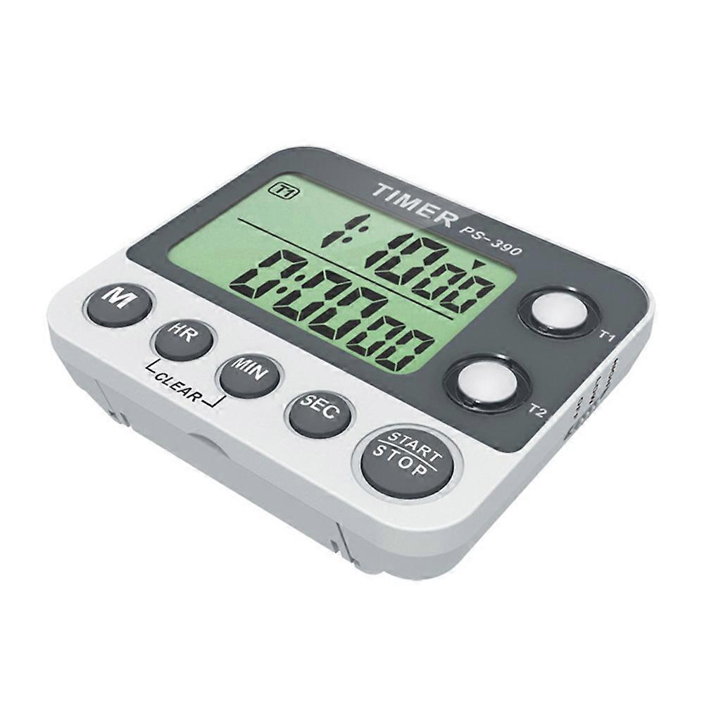 Large LCD Digital Dual 1/100 Second Centisecond Kitchen Timer Stopwatch Adjustable Alarm Volume Timer Count Up/Down with Memory Function