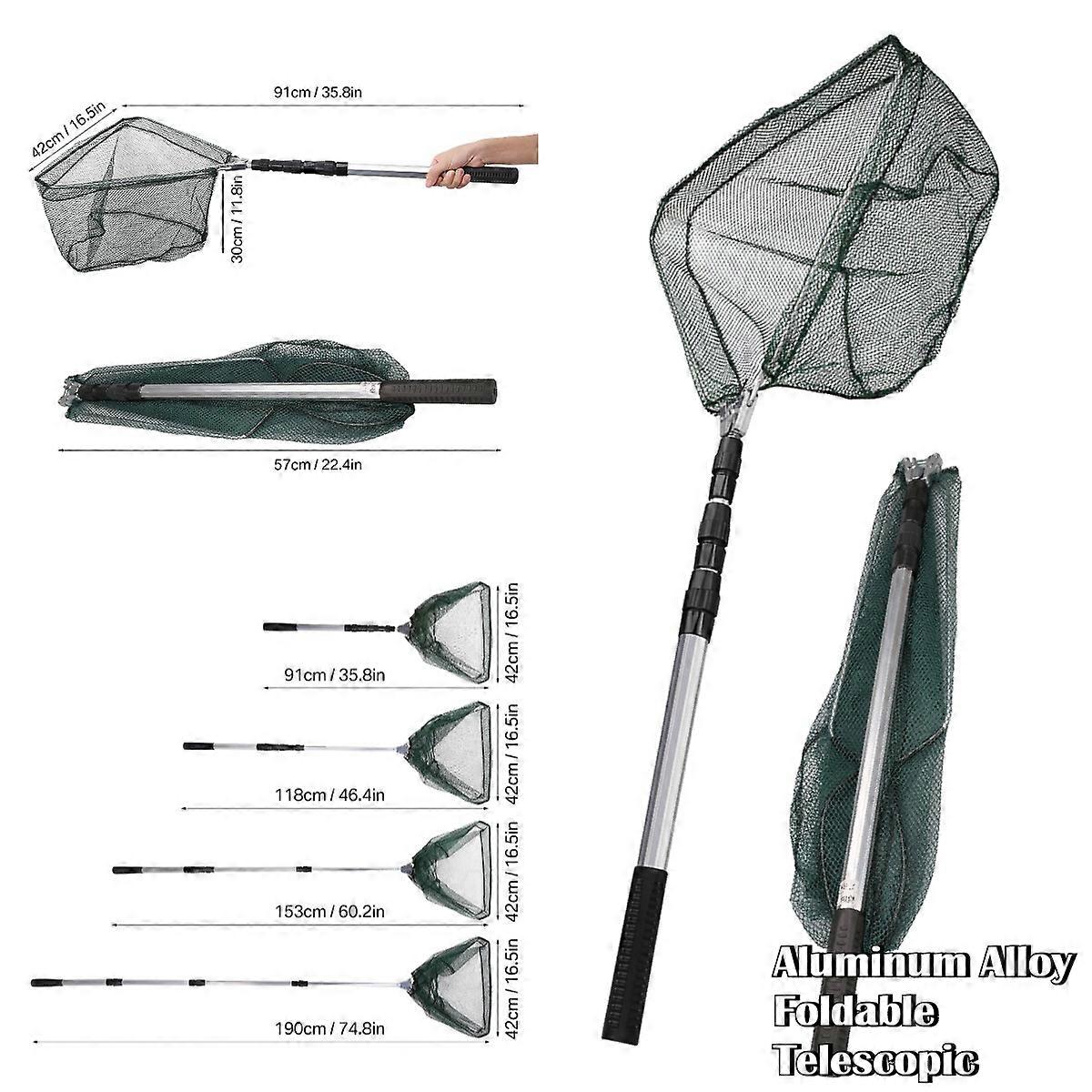 Fishing Landing Net with Telescopic Pole  Anti-Slip Handle Collapsible Fishing net for Saltwater Freshwater Fishing Hand Net