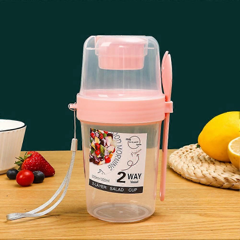 Double-Layer Leak-Proof Breakfast Cup with Dip Container Multi-Purpose Oatmeal Cup Portable Bento Box Style for Camping Office Hiking Travel