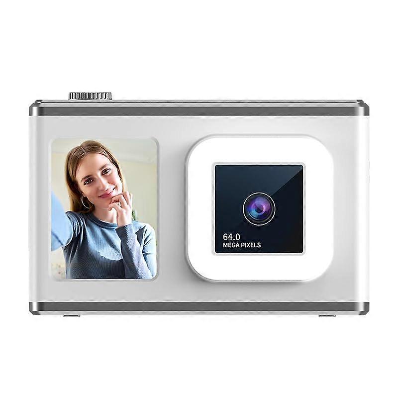 64MP Dual Lens Digital Camera with Zoom for Travel Vlogging and Photography White